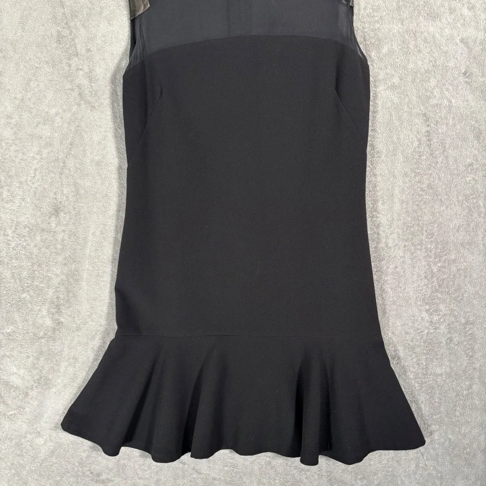Sandro Paris‎ Black Mesh Yoke Flounce Hem Mini Dress Size S Metallic Bronze Trim